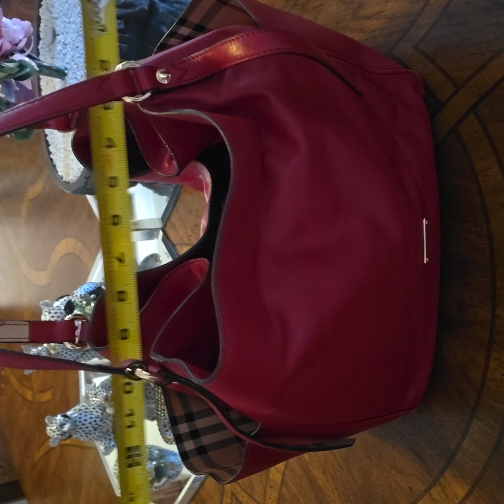 Burberry Red Leather Shoulder Bag with Check Trim - Picture 16 of 16